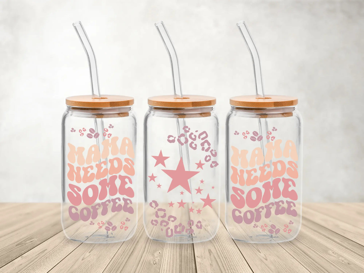 Mama Needs Some Coffee – 473ml (16oz) Glass Can Tumbler with Bamboo Lid & Straw