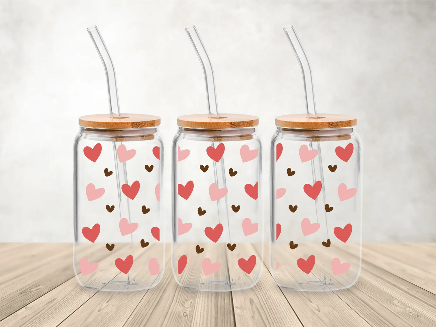 Heart Full of Love – 473ml (16oz) Glass Can Tumbler with Bamboo Lid & Straw