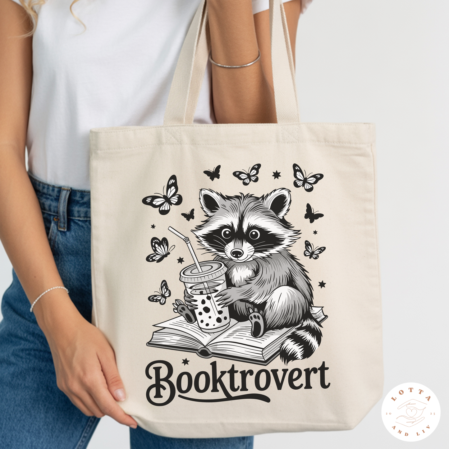 Booktrovert (Raccoon) - Heavy Canvas Tote Bag