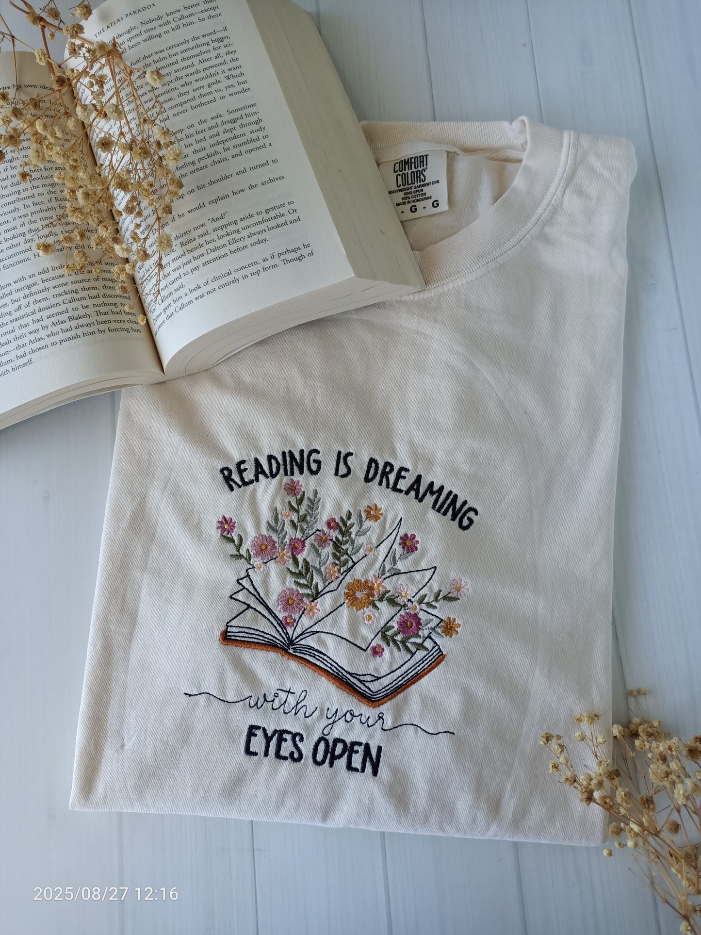 Reading is Dreaming with your Eyes open Embroidered Shirt