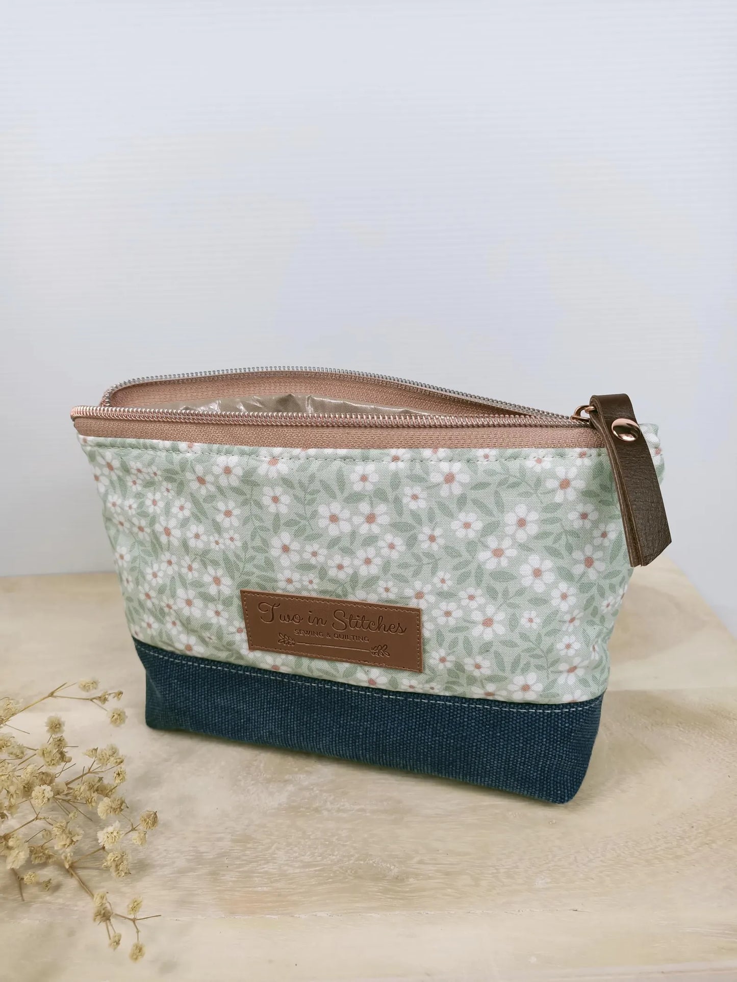 Tiny Floral Zipper Pouch – Spill Proof Vinyl-Lined Toiletry & Makeup Bag