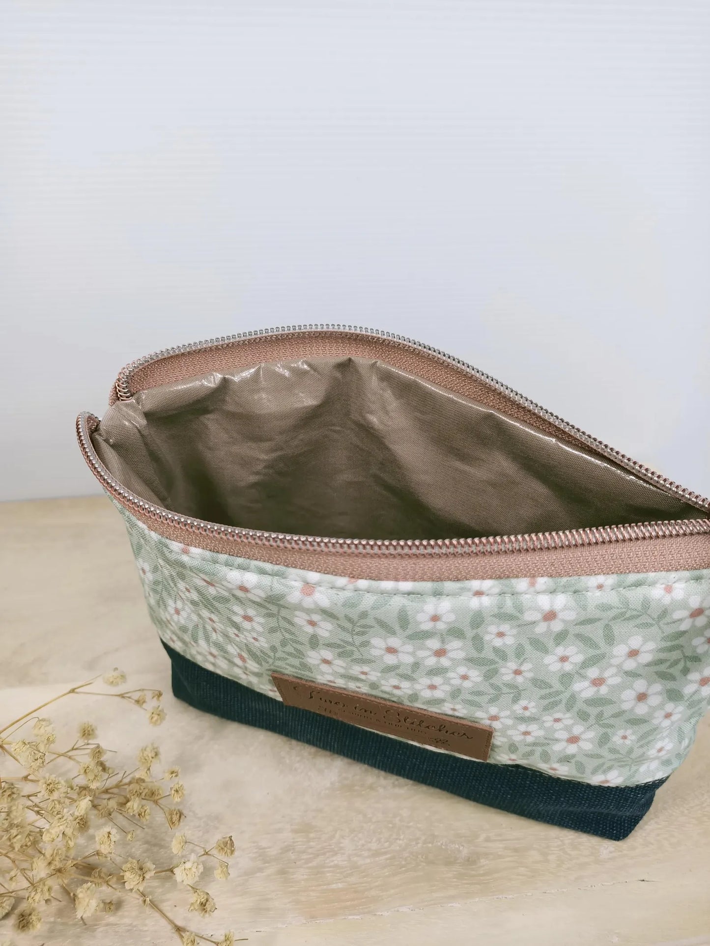Tiny Floral Zipper Pouch – Spill Proof Vinyl-Lined Toiletry & Makeup Bag