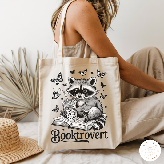 Booktrovert (Raccoon) - Heavy Canvas Tote Bag