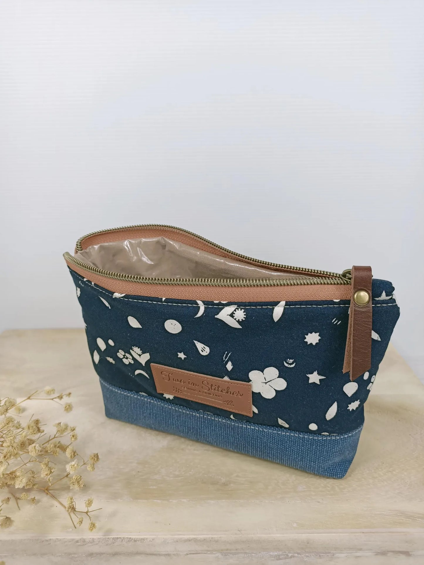 Stars and Moon Floral Zipper Pouch – Spill Proof Vinyl-Lined Toiletry & Makeup Bag