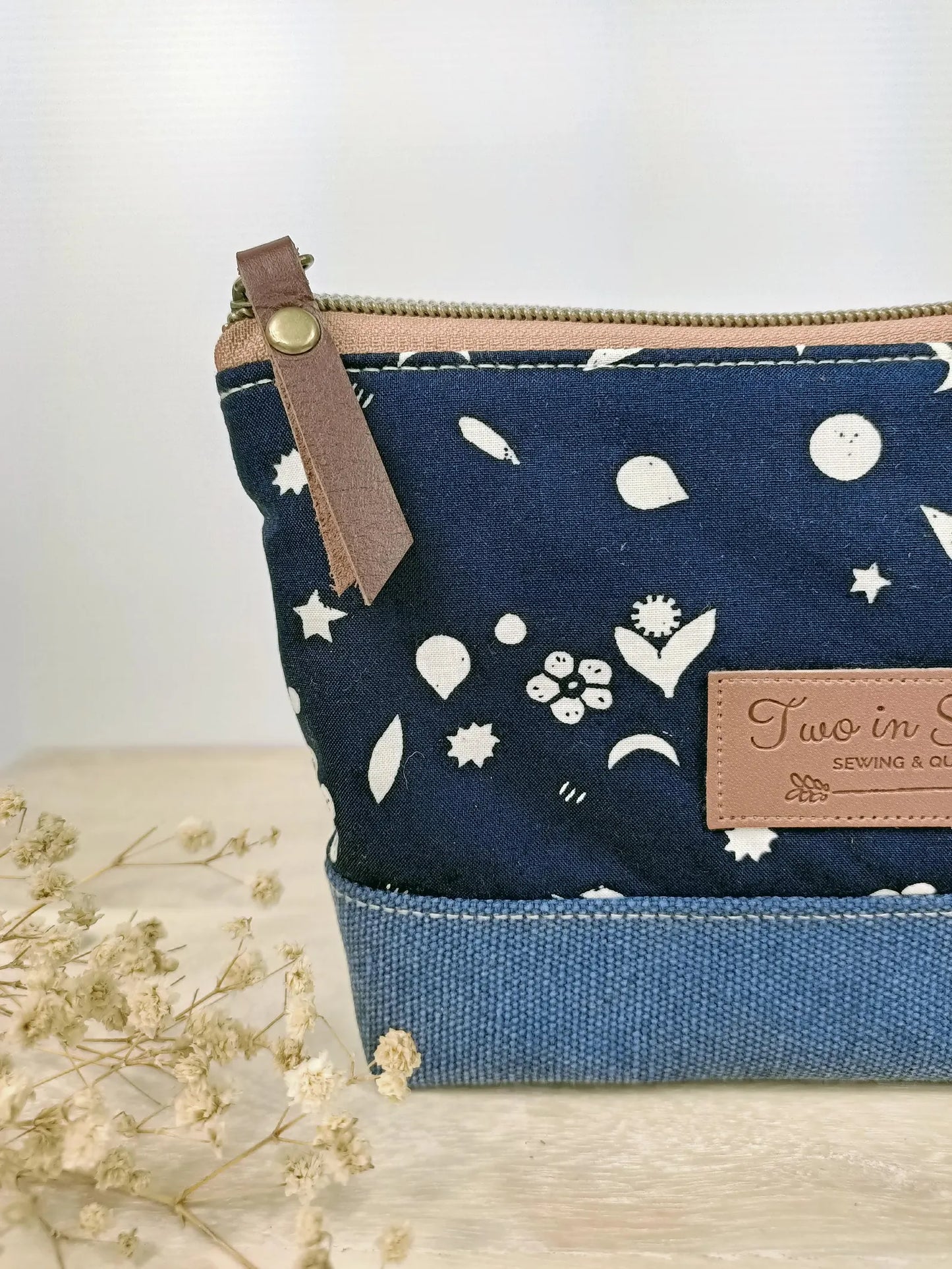 Stars and Moon Floral Zipper Pouch – Spill Proof Vinyl-Lined Toiletry & Makeup Bag