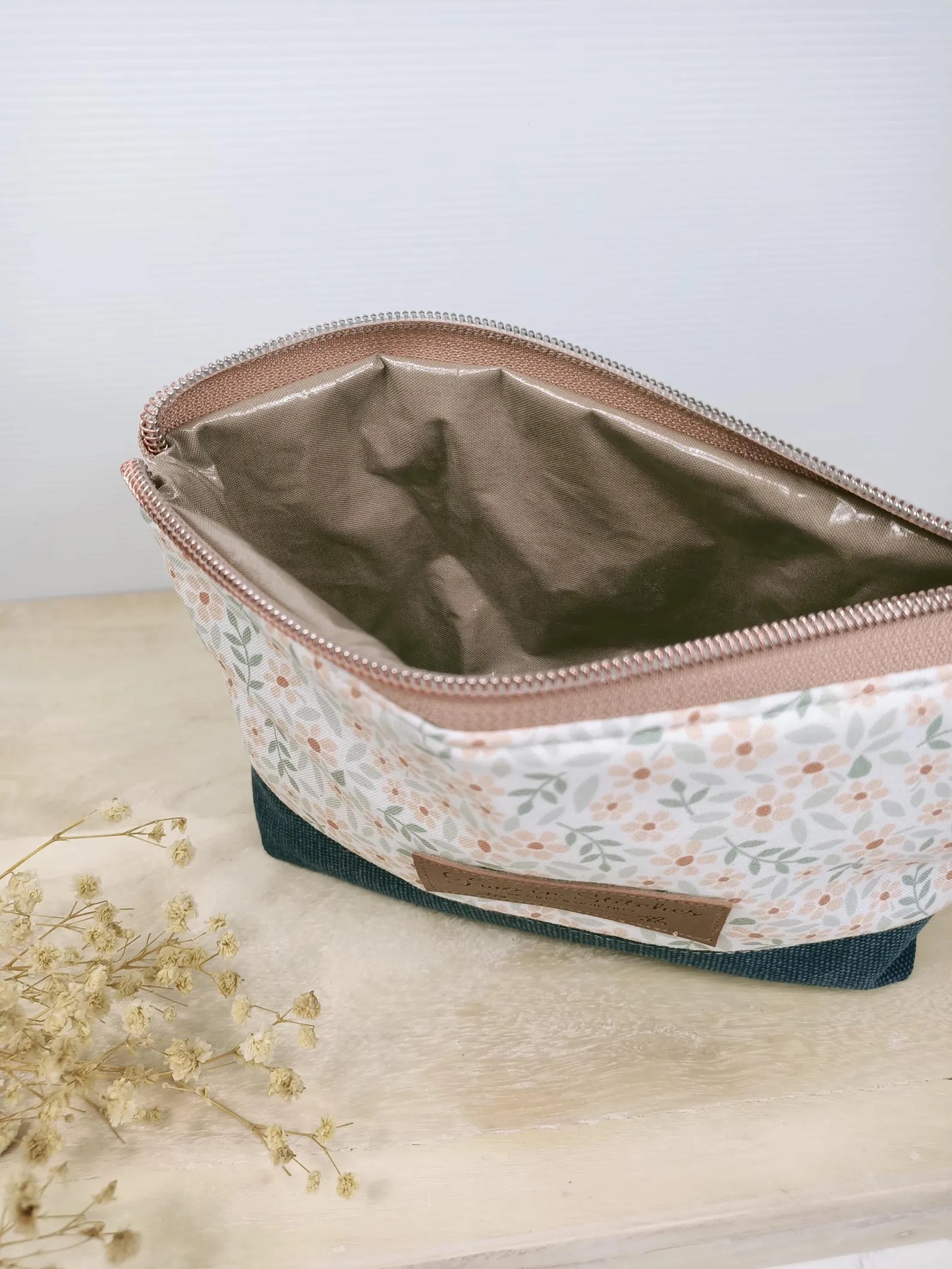 Tiny Floral Zipper Pouch – Spill Proof Vinyl-Lined Toiletry & Makeup Bag