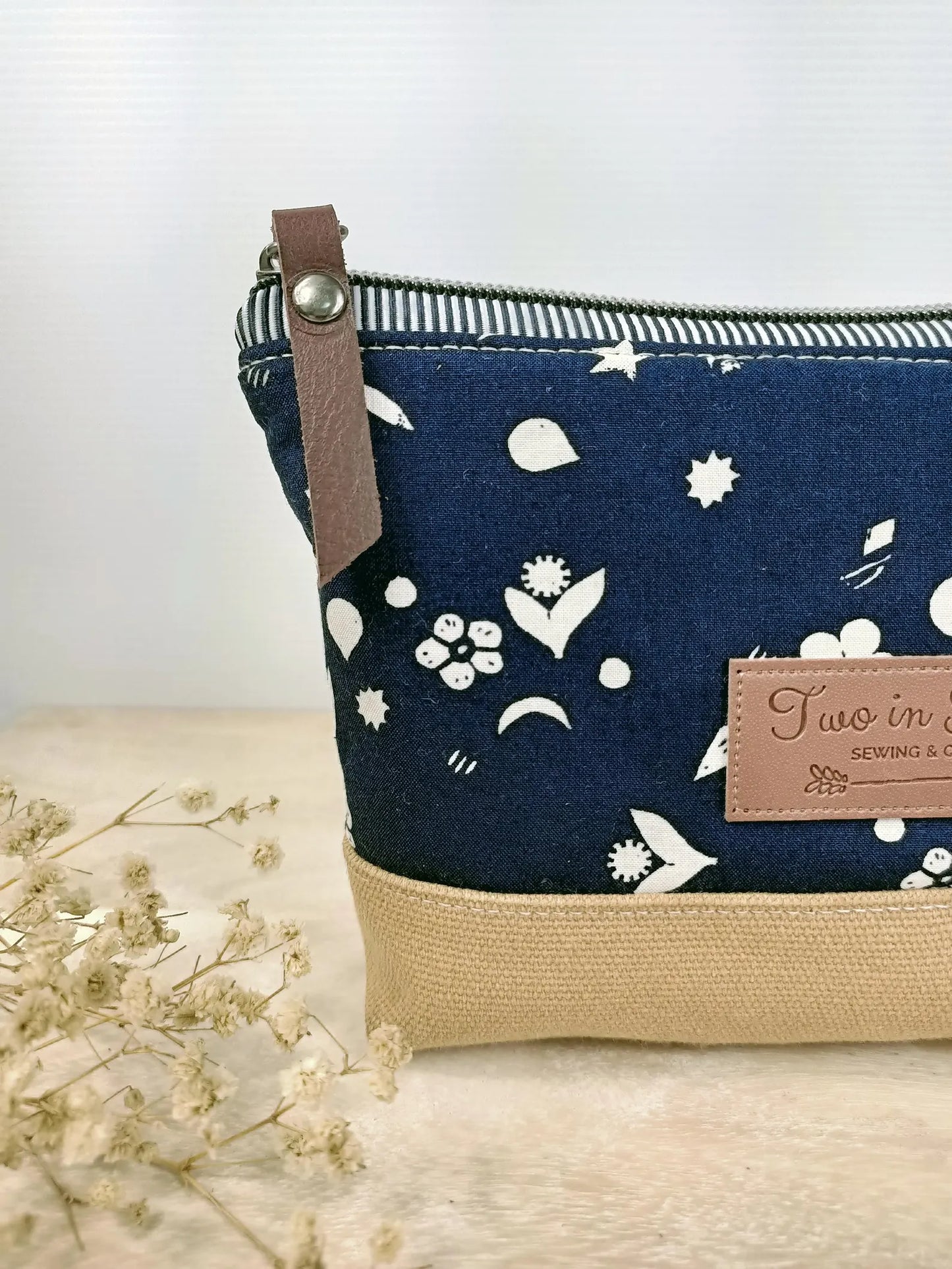 Moon and Stars Floral Zipper Pouch – Spill Proof Vinyl-Lined Toiletry & Makeup Bag