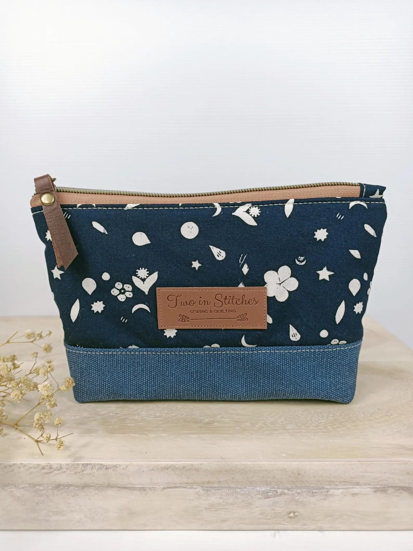 Stars and Moon Floral Zipper Pouch – Spill Proof Vinyl-Lined Toiletry & Makeup Bag