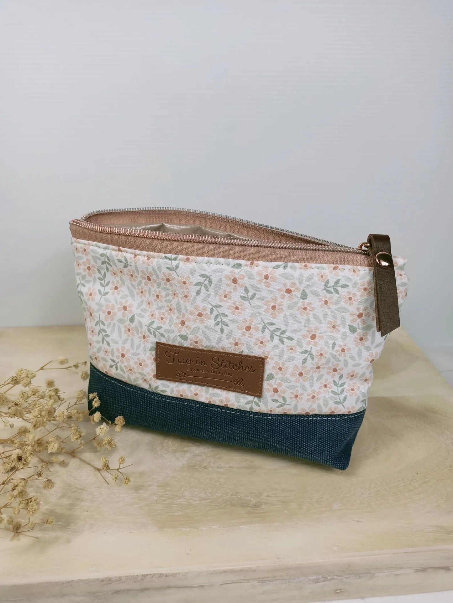 Tiny Floral Zipper Pouch – Spill Proof Vinyl-Lined Toiletry & Makeup Bag