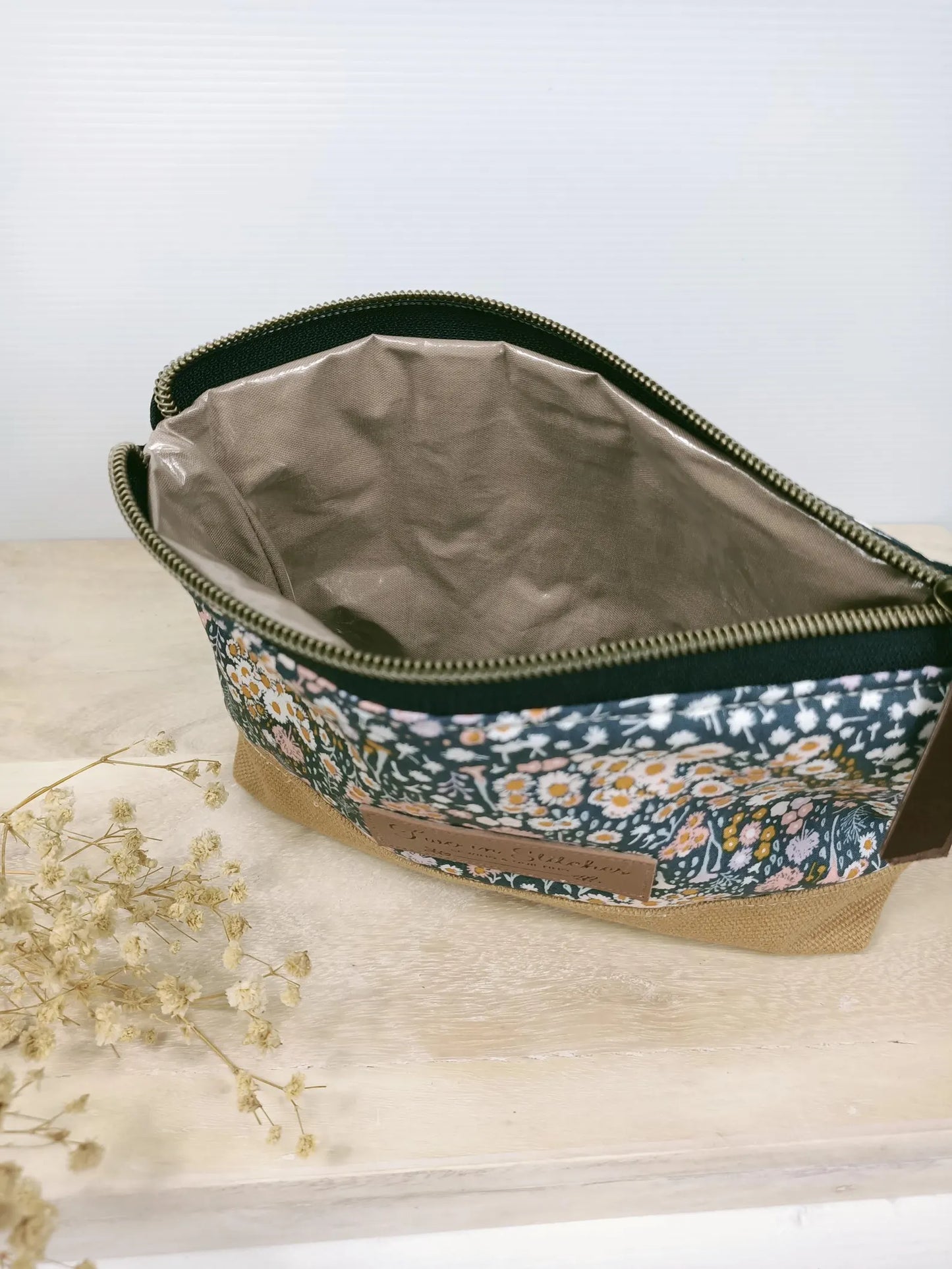 Moon and Stars Floral Zipper Pouch – Spill Proof Vinyl-Lined Toiletry & Makeup Bag