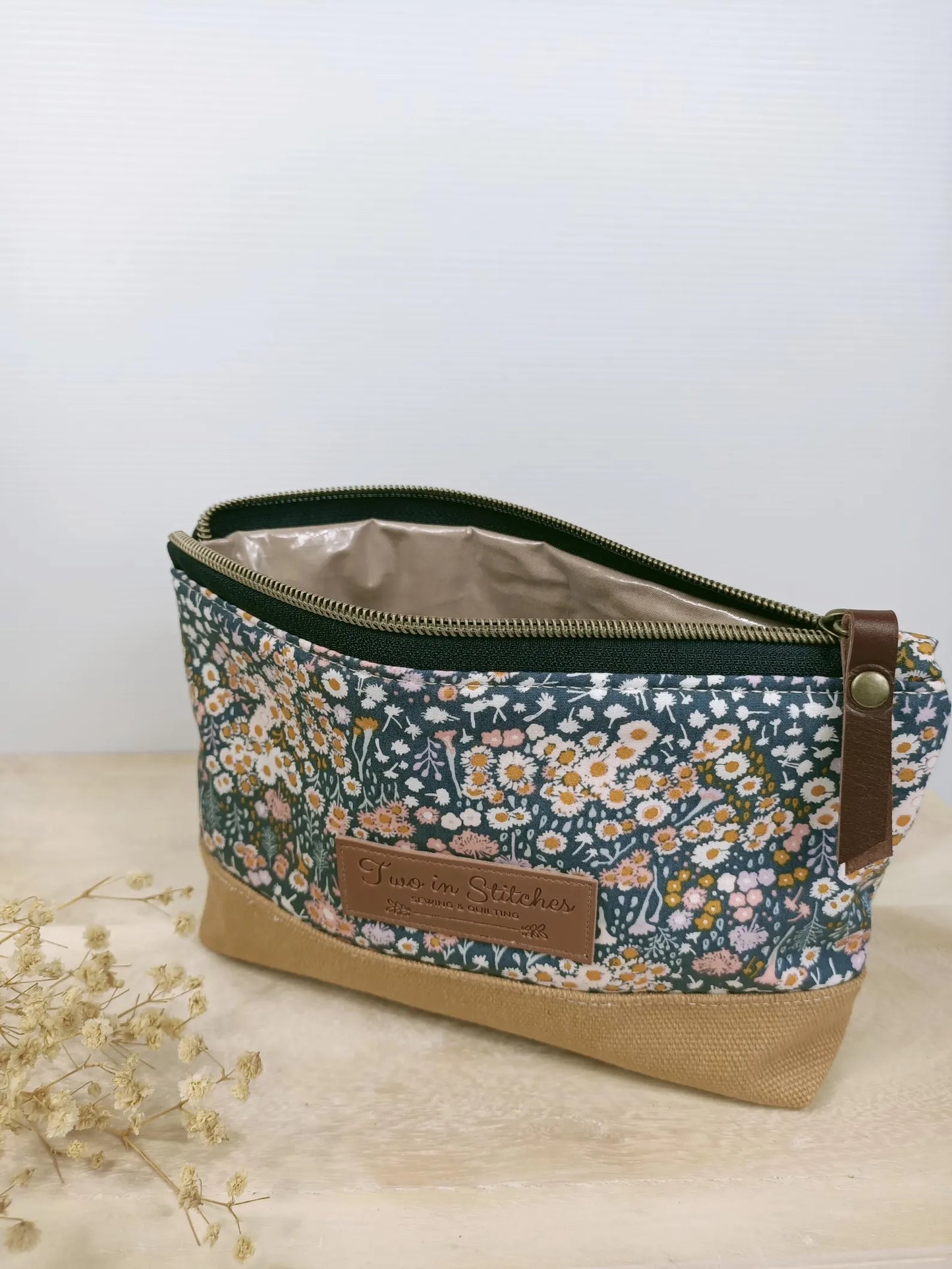 Moon and Stars Floral Zipper Pouch – Spill Proof Vinyl-Lined Toiletry & Makeup Bag