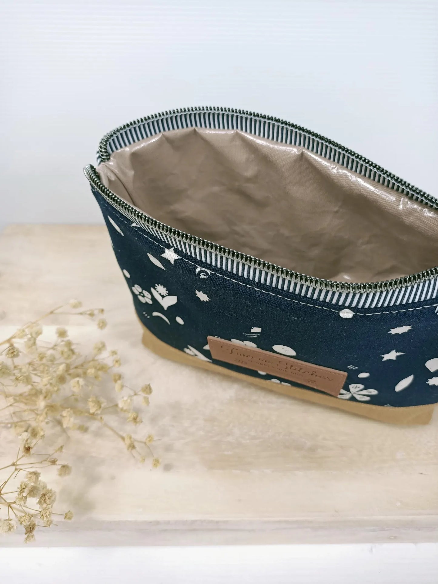 Moon and Stars Floral Zipper Pouch – Spill Proof Vinyl-Lined Toiletry & Makeup Bag