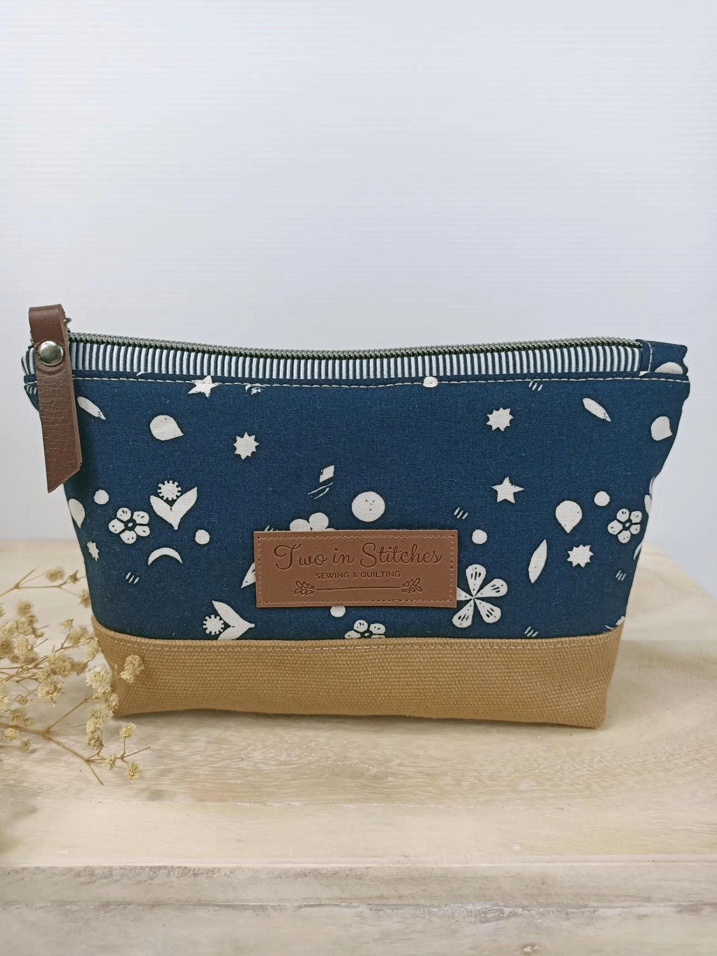 Moon and Stars Floral Zipper Pouch – Spill Proof Vinyl-Lined Toiletry & Makeup Bag