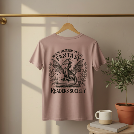 Fantasy Readers Society Shirt – Bookish Dragon Tee (Dusty Rose)