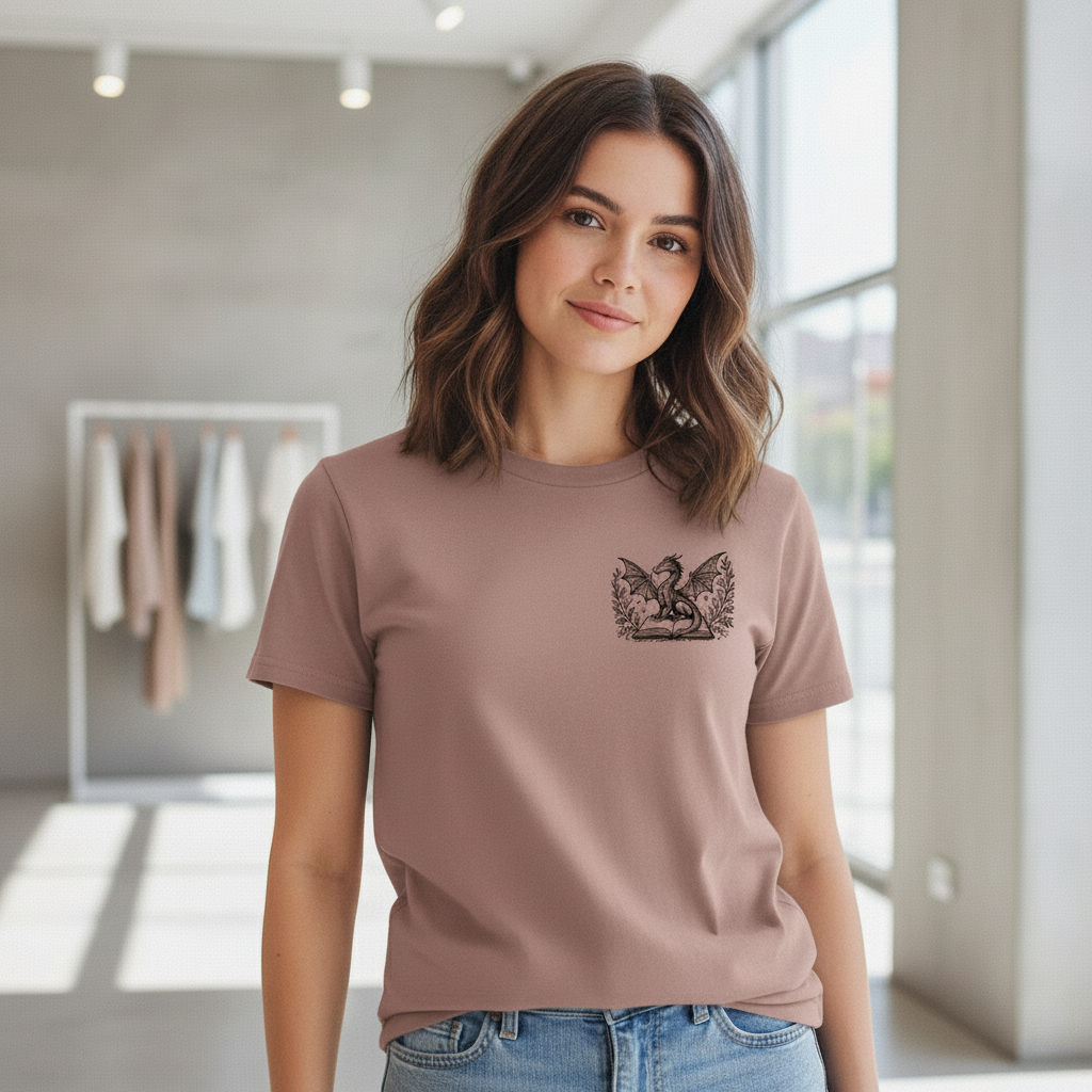 Fantasy Readers Society Shirt – Bookish Dragon Tee (Dusty Rose)