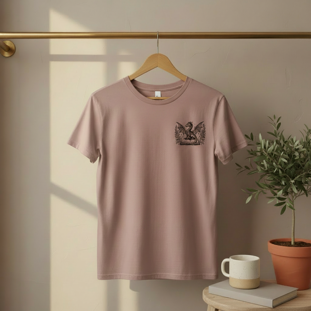 Fantasy Readers Society Shirt – Bookish Dragon Tee (Dusty Rose)